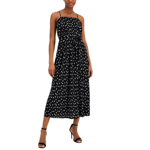 Anne Klein Womens Polka Dot Pleated Midi Dress