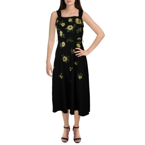 Anne Klein Womens Floral Embroidered Midi Dress