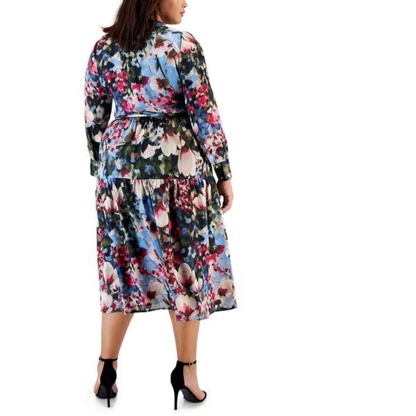 Anne Klein Womens Plus Satin Floral Midi Dress - Image 2